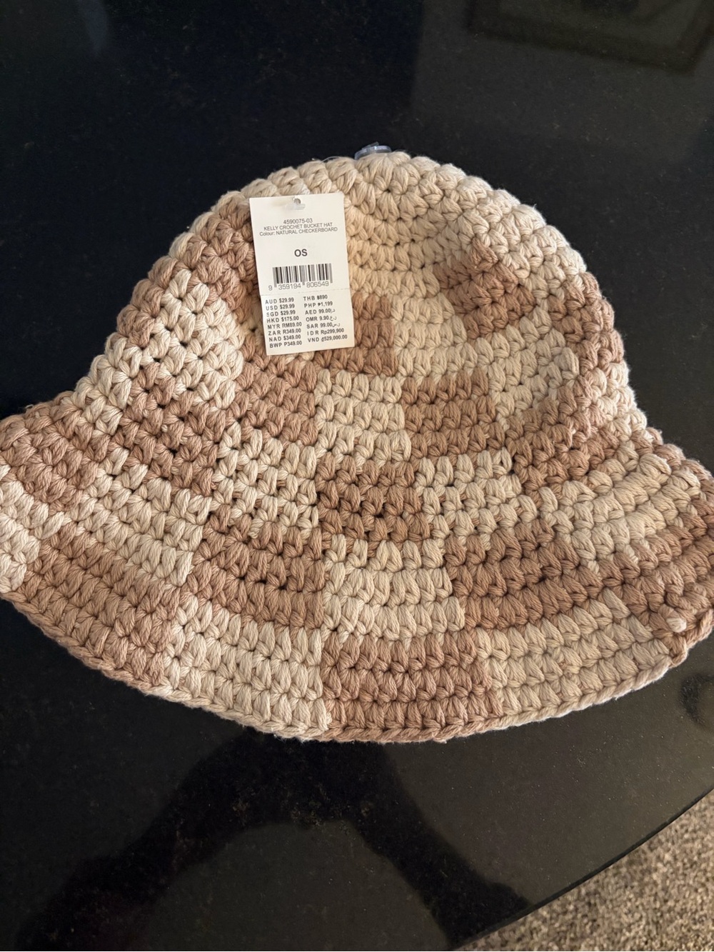RUBI Kelly Crochet Bucket Hat Natural Checkerboard, Boho, Streetwear, Retro - Picture 3 of 3